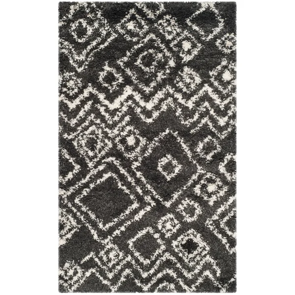 Safavieh Belize Shag SGB488B 8&6x22 x 12&0x22 Ivory, Charcoal Area Rug