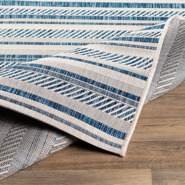 Rikard Indoor/ Outdoor Navy Blue Coastal Stripe Area Rug - 6&7x22 x 9&