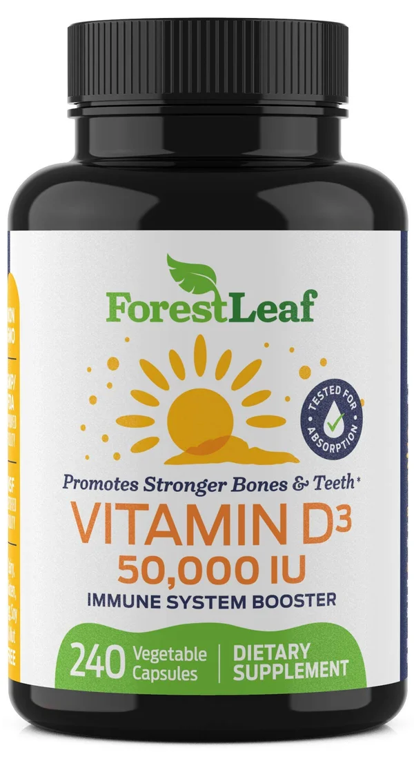 Vitamin D3 50 - 000 IU Weekly Supplement - 240 Vegetable Capsules - for Bones, Teeth, Immune System and Muscle Function - by Fores