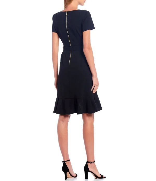 Calvin Klein Women's Ruffle Hem Belted Dress - Cream, 8