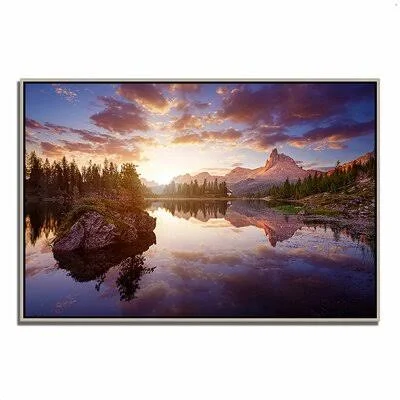 &Sunrise on Lago di Federa& Framed Photographic Print Millwood Pines Format: Silver Floater Framed - Size: 30x22 H x 43x22 W x 1.