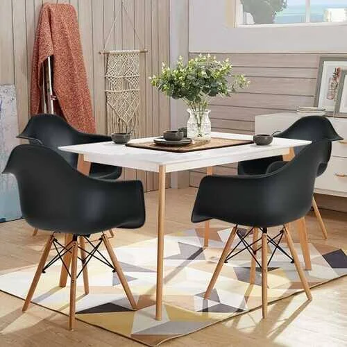 Set of 2 Mid Century Modern Molded Dining Arm Side Chair-Black - Black