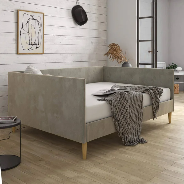 DHP Franklin Mid Century Upholstered Daybed Full Size in Gray Velvet