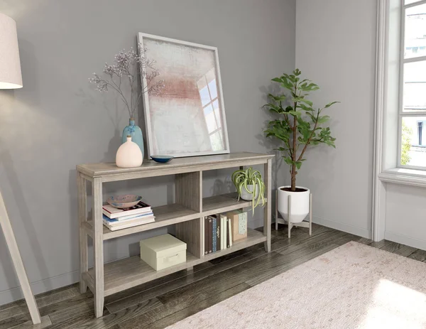 54x22 Washed Gray Solid 2-Tier Low Horizontal Bookcase