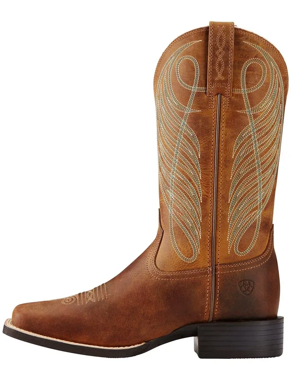 Ariat Women's Round Up Powder Brown Wide Square Toe Western Boots