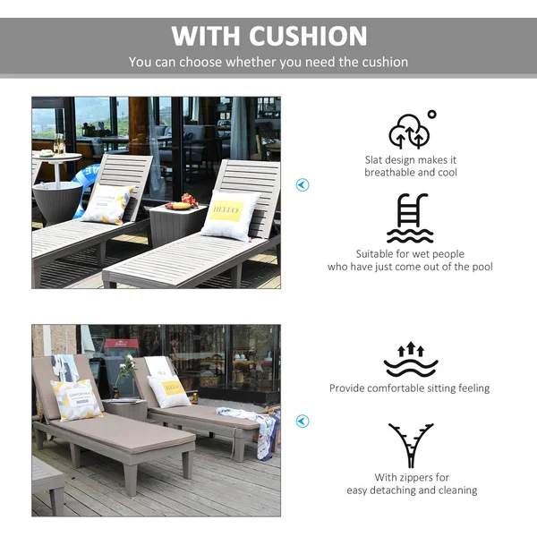 Outsunny 2-Piece Outdoor Patio Chaise Lounge Chair with 5-Level Adjustable backrest - Zippered Cushions & Modern Design