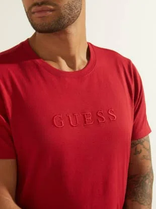 Guess Men's T-Shirt Large Embroidered Logo Crewneck Tee L