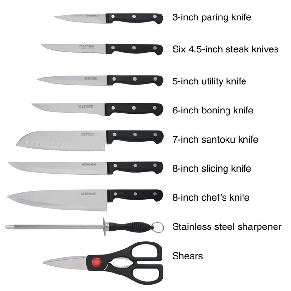 Oceanstar Contemporary 15-Piece Knife Set with Block - Elegant Black