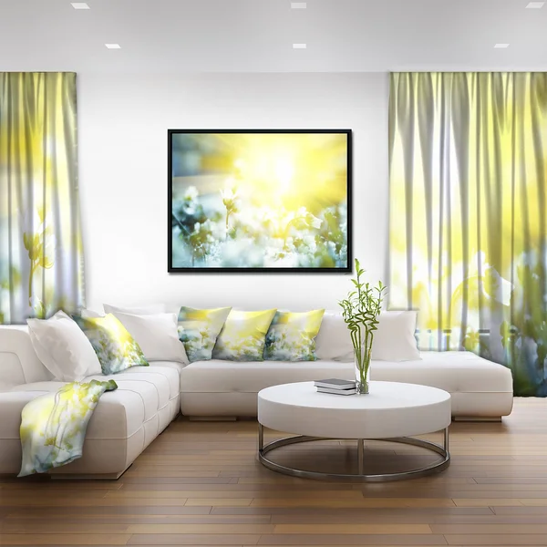Designart 'Beautiful White Flowers at Sunrise' Large Flower Framed Canvas Wall Art - 20 in. Wide x 12 in. High