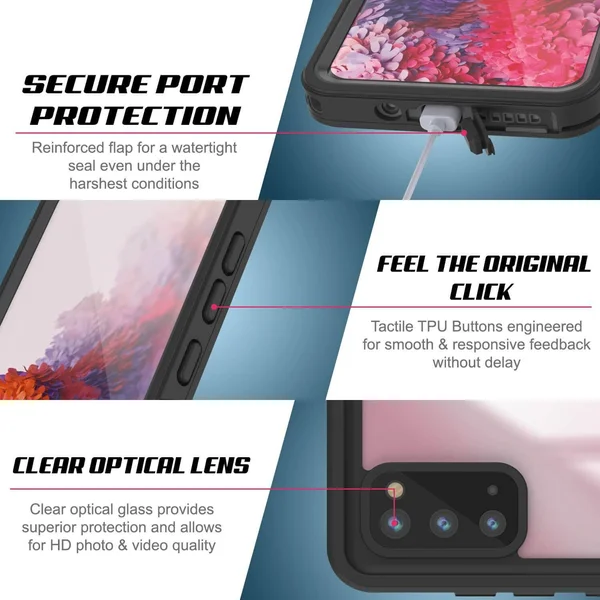 Punkcase Galaxy S20 Water/Shockproof [Extreme Series] with Screen Protector Case [Black] - Black