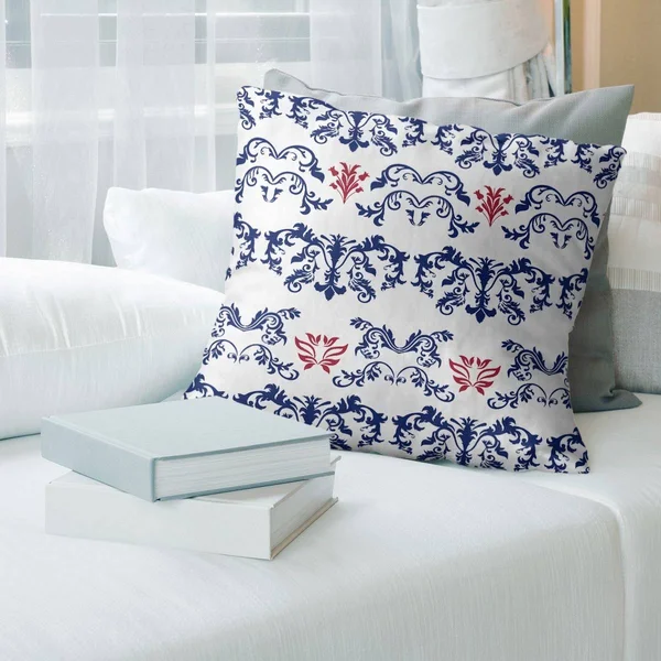 New York Big Football Baroque Pattern Accent Pillow-Faux Linen - 20 x 20 - Dark Blue/White/Red