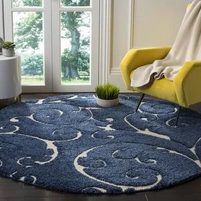 Cannock Dark Blue/Cream Rug Lark Manor Rug Size: Round 4&