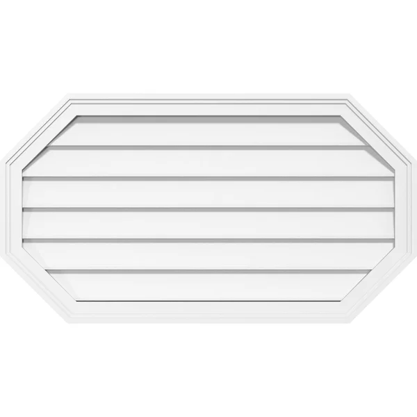 Ekena Millwork GVPOH24X1202SN 24x22W x 12x22H Horizontal Elongated Octagon Surface Mount PVC Gable Vent: Non-Functional, 2x22W x