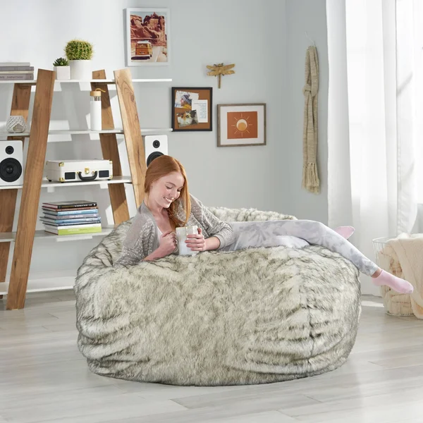 Christopher Knight Home Schley 5 Foot Bean Bag - Short Faux Fur - Gray Pebble Pattern