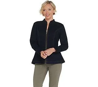 Denim & Co. Stretch Denim Long Sleeve Zip Front Jacket - Size Large, Black Denim
