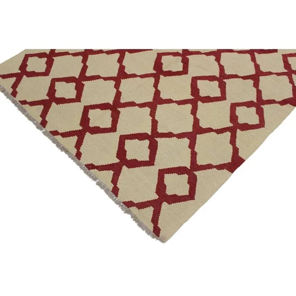 Kilim Anh Ivory/Red Hand-Woven Wool Rug -4'3 x 6'1 - 4 ft. 3 in. x 6 ft. 1 in. - 4 ft. 3 in. x 6 ft. 1 in.