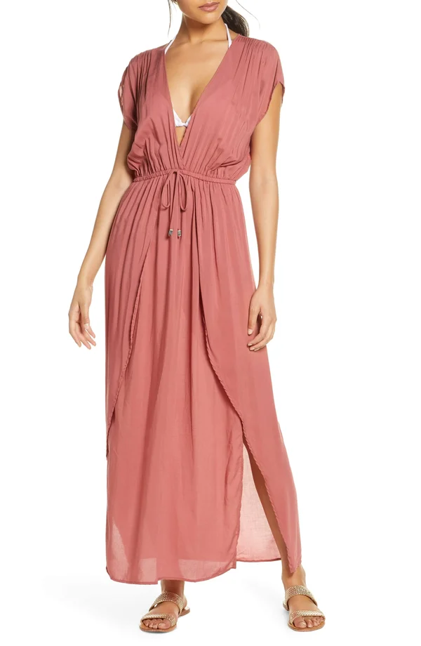 Women's Elan Deep V-Neck Cover-Up Maxi Dress - X-Small - Mauve