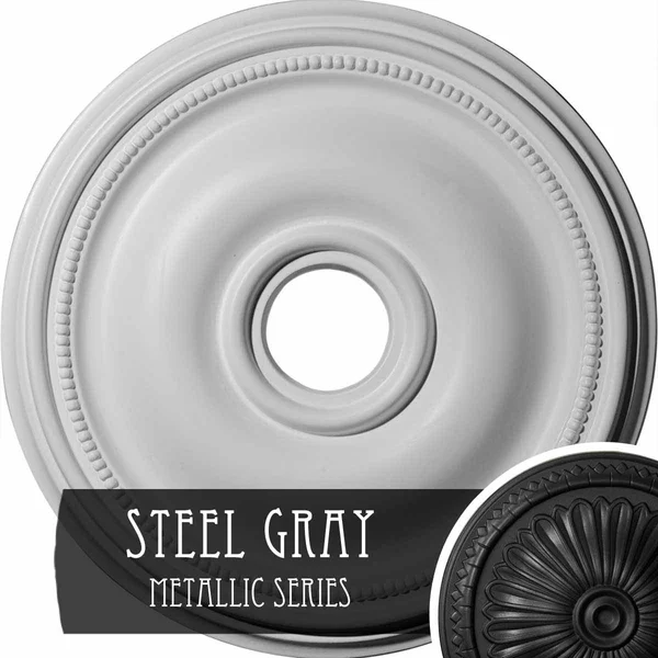 18 1/8x22OD x 3 3/4x22ID x 1 1/8x22P Bradford Ceiling Medallion (Fits Canopies Up to 4 3/8x22) - Hand-Painted Steel Gray