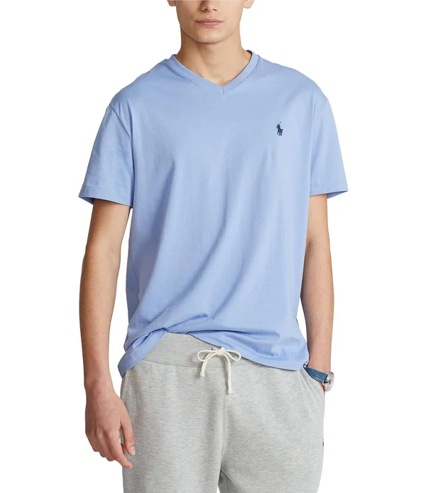 Polo Ralph Lauren Classic-Fit Short-Sleeve V-Neck Tee, Mens, XL, Dress Shirt Blue