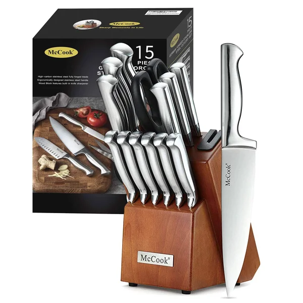 McCook MC29 Knife Sets, 15 Pieces German Stainless Steel Kitchen Knife Block Sets