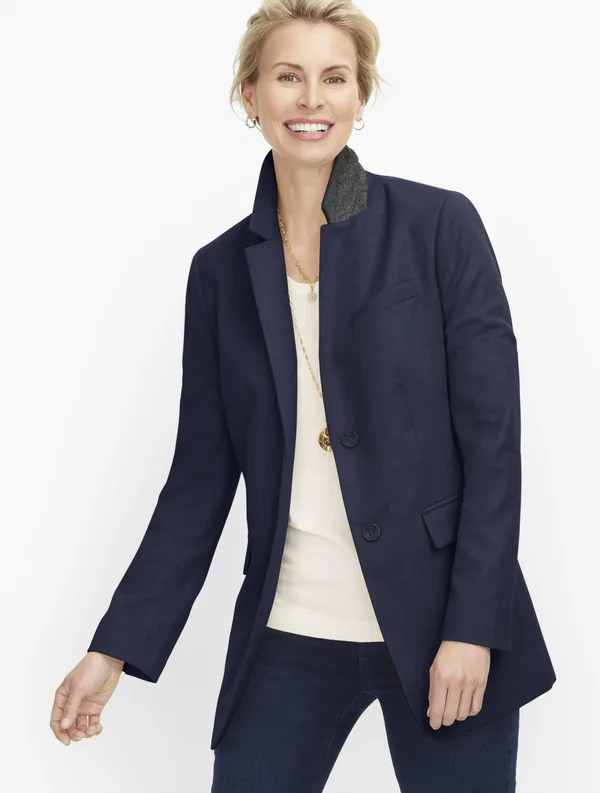 Long Wool Blend Blazer - Brushed Wool - Blue - 2 Talbots