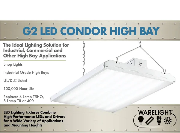 Condor G2 Premium LED High Bay - 223 Watt, 29213 Lumens, Comparable to 6 Lamp T5HO, 8 Lamp T8 or 400 or Higher Watt Fixture, 120