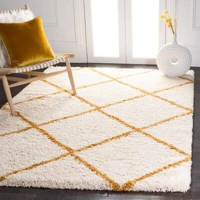 Araujo-Espichan Geometric Ivory/Gold Area Rug Ebern Designs Rug Size: Rectangle 5&1x22 x 7&6x22