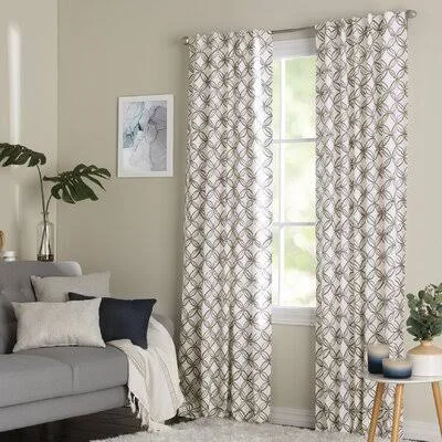 Moorpark Geometric Room Darkening Thermal Rod Pocket Single Curtain Panel Ebern Designs Curtain Color: Taupe/Cream, Size: 42x22