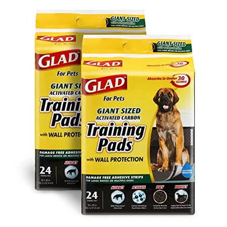 Glad for Pets Activated Carbon Puppy Training Pads - Giant size, 24 Count - 2 Pack, Charcoal Puppy Pads for Dogs, Large Dog