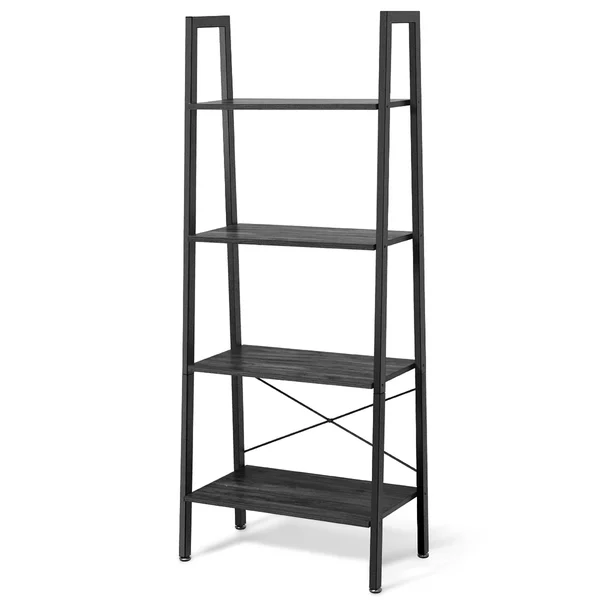 4-Tier Ladder Shelf Bookcase Storage and Display Rack - Black/Brown