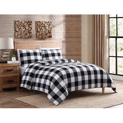 Highsmith Plaid 100% Cotton 3 Piece Duvet Cover Set Gracie Oaks Size: King Duvet Cover + 2 Shams - Color: Black/White