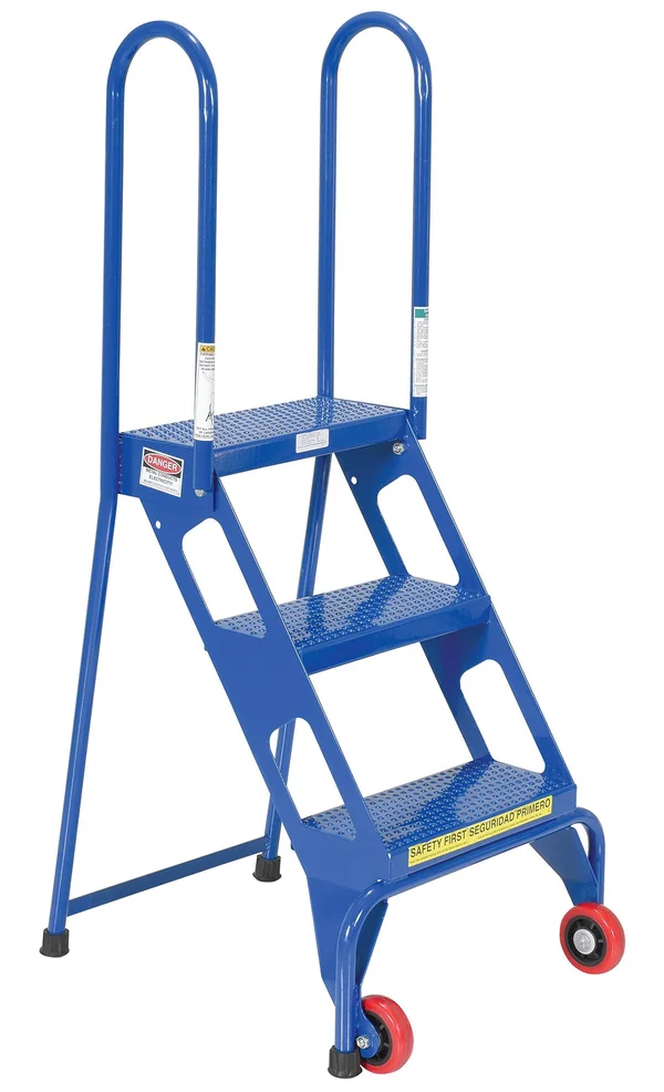 Vestil FLAD-3 Folding 3 Step Ladder with Wheels