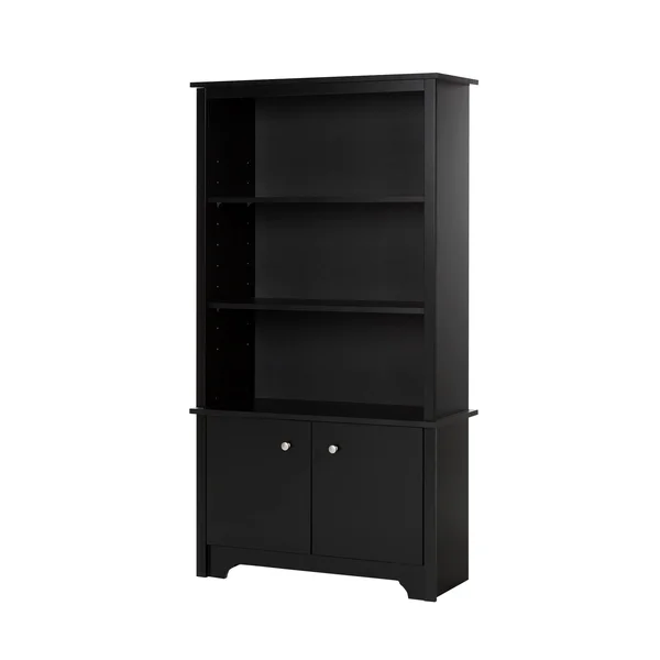 South Shore Vito 3 Shelf Bookcase with Doors Pure Black