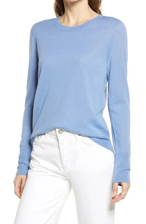 Women's Halogen Crewneck Lightweight Merino Wool Blend Sweater - Size XX-Large - Blue