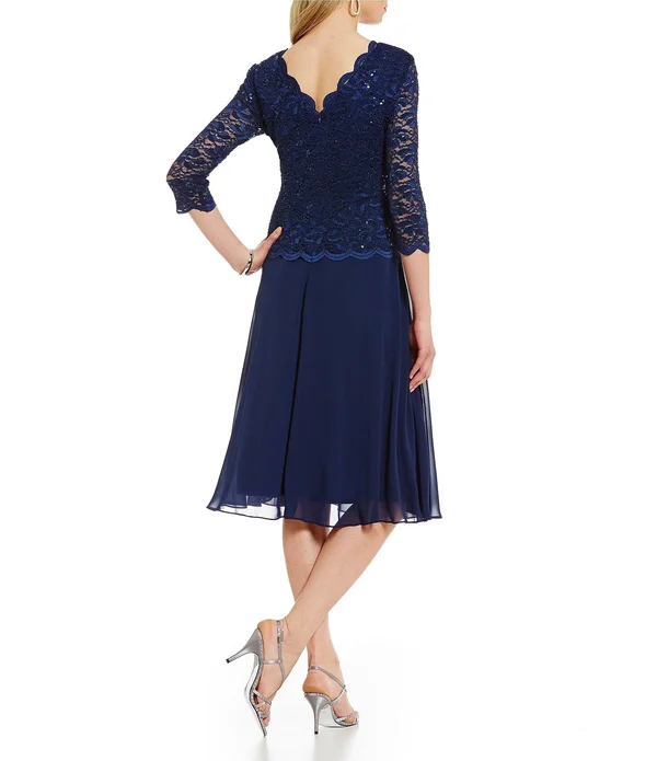 Alex Evenings Petite Tea Length Sequin Lace Mock Women's Dress : 12p