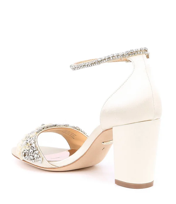 Badgley Mischka Women's Finesse Embellished Block Heel Sandals - Ivory