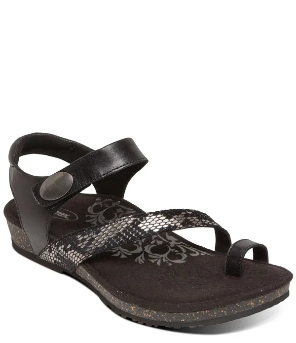 Aetrex Georgia Toe Loop Sandal Black, 8.5