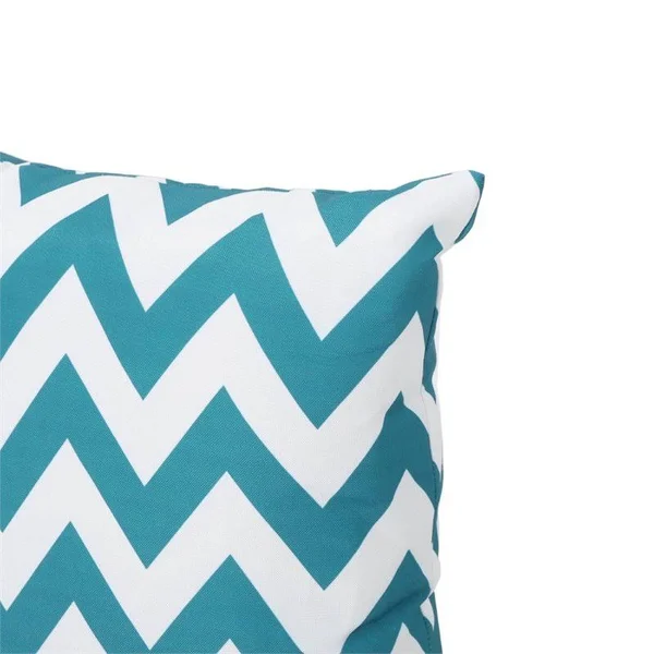 Greylin Outdoor Square Fabric Solid and Chevron Water Resistant Throw Pillows, Set of 4, Dark Teal, White