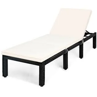 Costway Patio Rattan Lounge Chair Chaise Couch Cushioned Height Adjustable Pool Garden