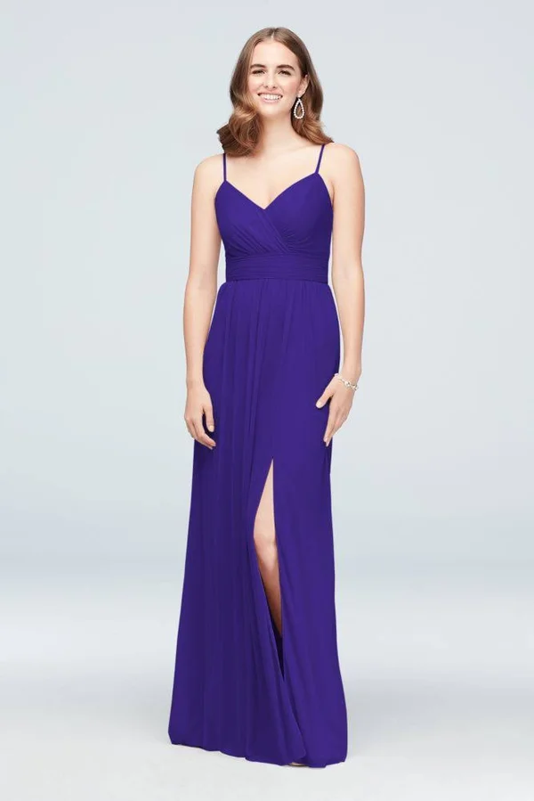 Spaghetti Strap Ruched Waist Mesh Bridesmaid Dress - Iris (Purple), 4