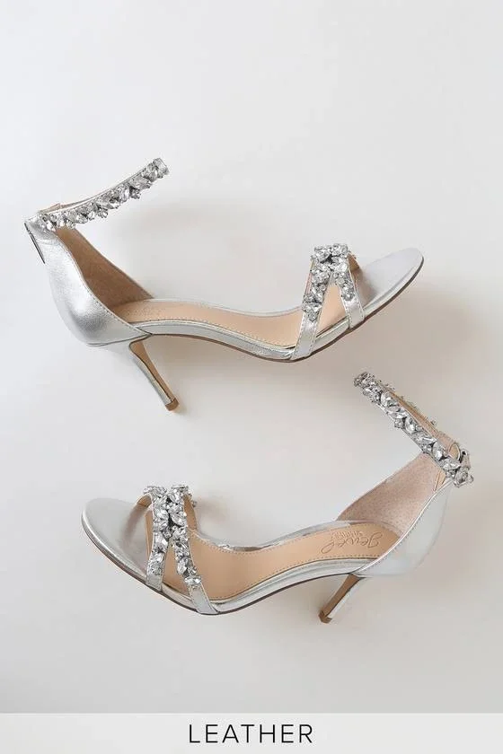 Jewel Badgley Mischka Women's Caroline Rhinestone Leather Sandals - Silver - Size 5.5