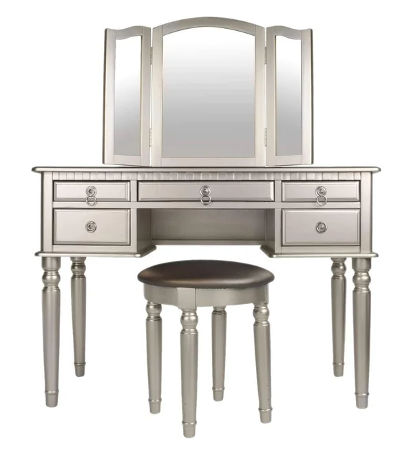 Bobkona F4079 St. Croix Collection Vanity Set with Stool, Silver