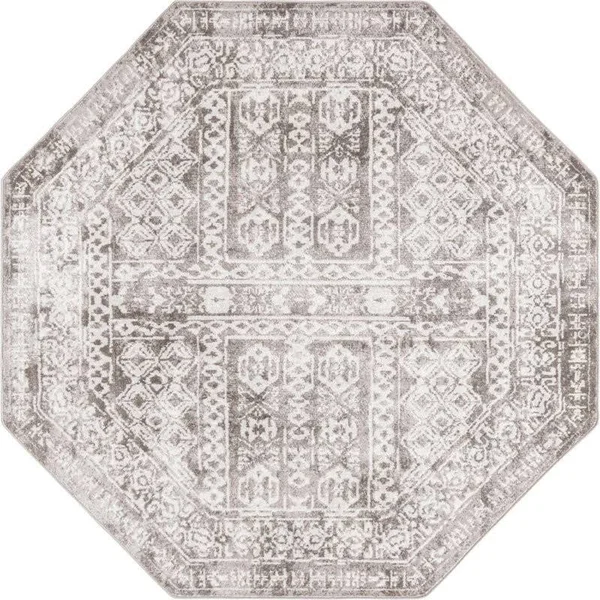 Unique Loom Oxford Intricate Design Rug 7' x 7' Octagon Gray/Ivory