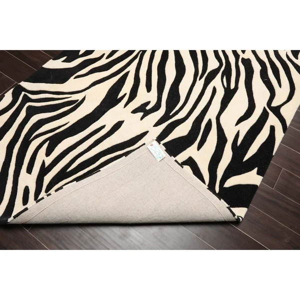 5x8 Hand Tufted Hand Made 100% Wool Animal Print Modern & Contemporary Oriental Area Rug Black, White Color - 5& x 7& 11&&