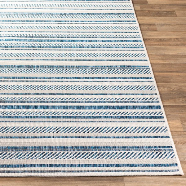 Rikard Indoor/ Outdoor Navy Blue Coastal Stripe Area Rug - 6&7x22 x 9&