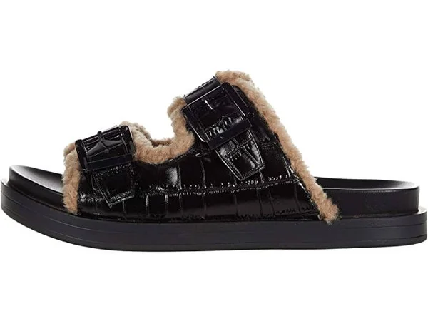 Aerosoles Olivia Women's Faux-Shearling Slide Sandals, Size: 7, Black