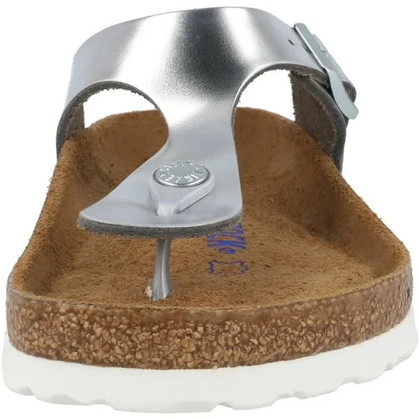Birkenstock Gizeh Natural Leather Metallic Silver Thong Sandals