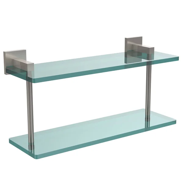 Allied Brass Montero Collection 16 inch Two Tiered Glass Shelf Polished Nickel