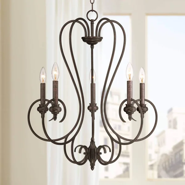 Channing 5-Light 24 1/2x22 Wide Bronze Scroll Chandelier
