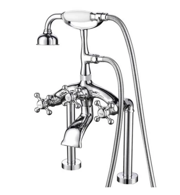 Barclay 4613-MC-CP Triple Handle Deck Mounted Clawfoot Tub Faucet with Diverter and Handshower Finish: Polished Chrome